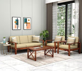 ONIJA Sheesham Wood 5 Seater Sofa Set for Livingroom - Sofa Set 5 Seater (Sofa Set 3+1+1) - Sofa Couch Five Seater for Home - Stylish & Comfortable Cushion Seat - HONEY FINISH
